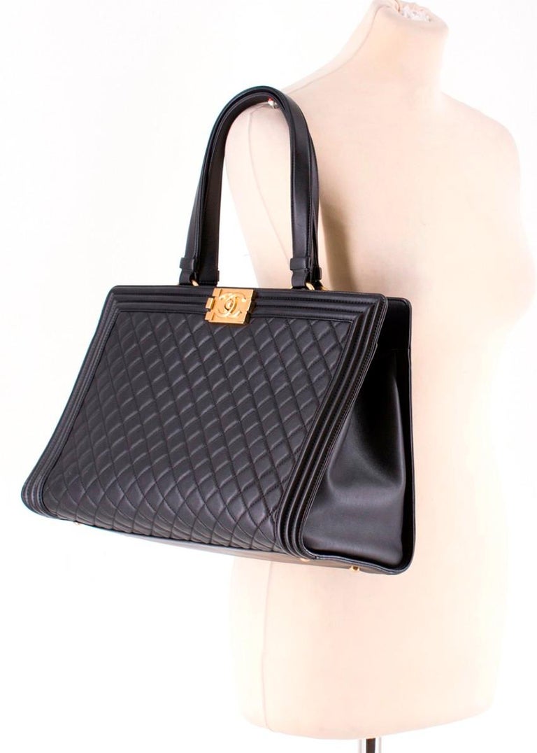 Chanel Black Quilted Leather Boy Shopping Tote Bag For Sale at 1stDibs