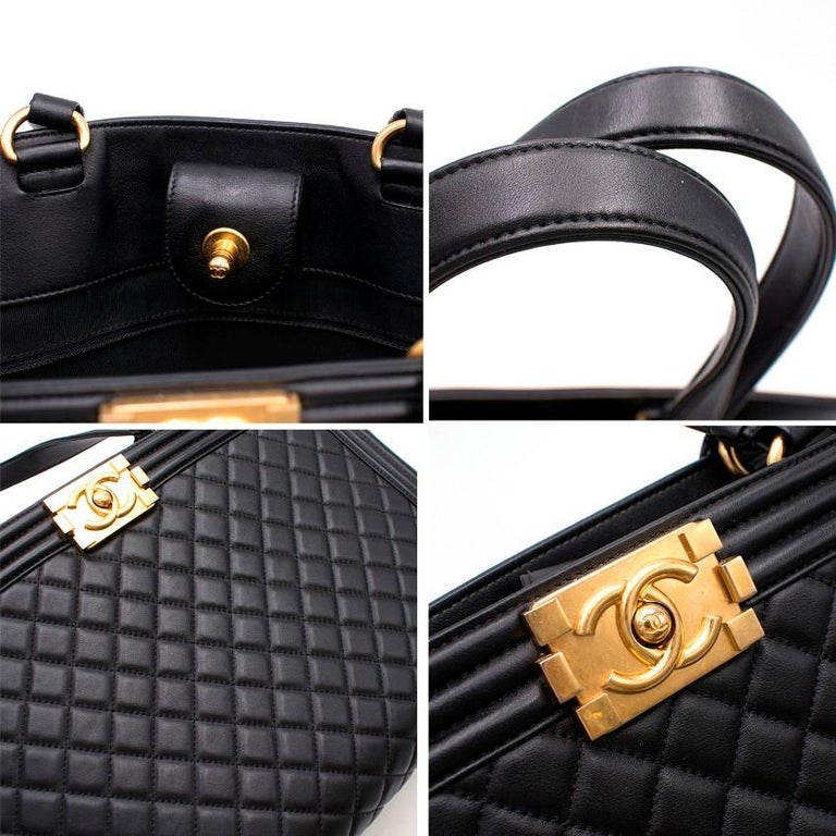 Chanel Black Quilted Leather Boy Shopping Tote Bag For Sale at 1stDibs