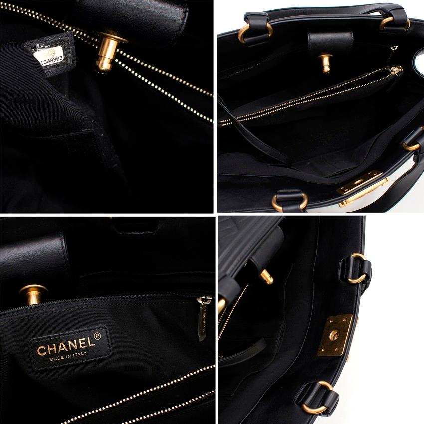 Chanel Black Quilted Leather Boy Shopping Tote Bag For Sale 6