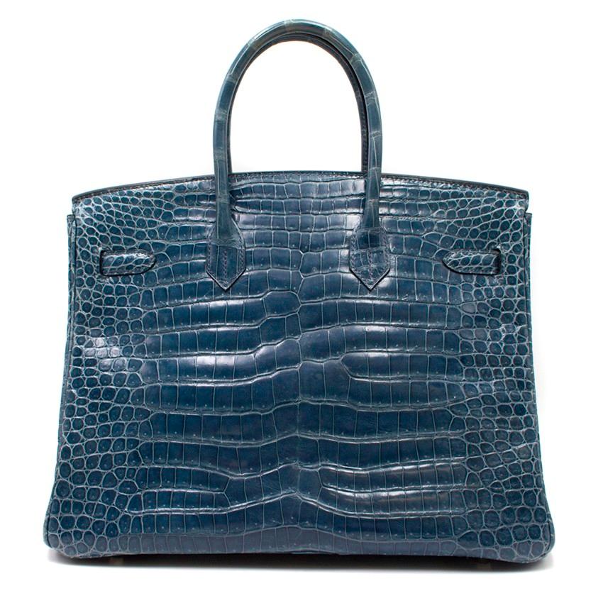 Hermes Blue Roy Porosus Crocodile 35cm Birkin Bag For Sale 1