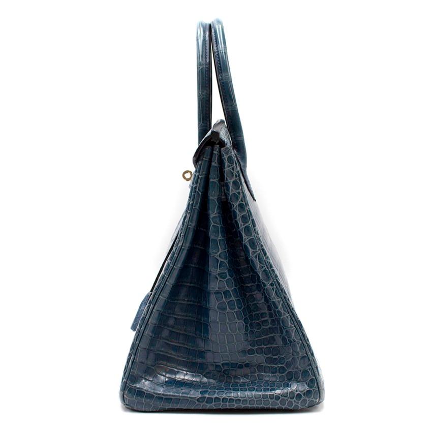 Hermes Blue Roy Porosus Crocodile 35cm Birkin Bag For Sale 2