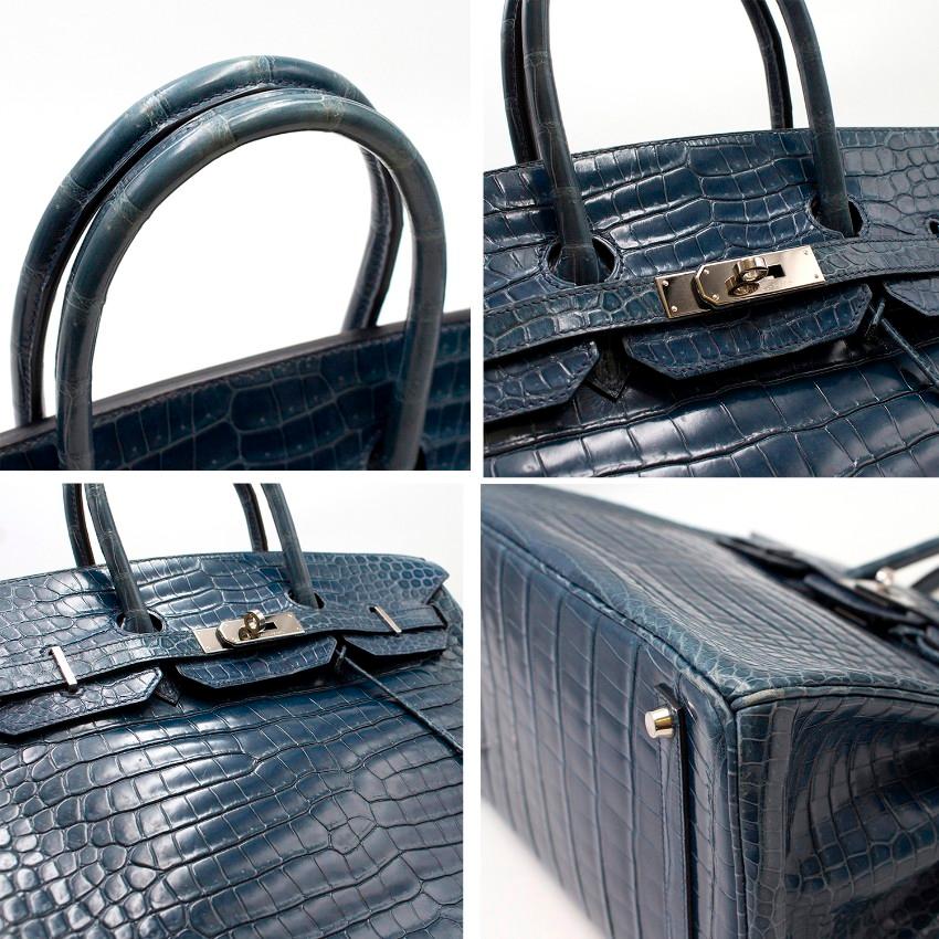Hermes Blue Roy Porosus Crocodile 35cm Birkin Bag For Sale 5