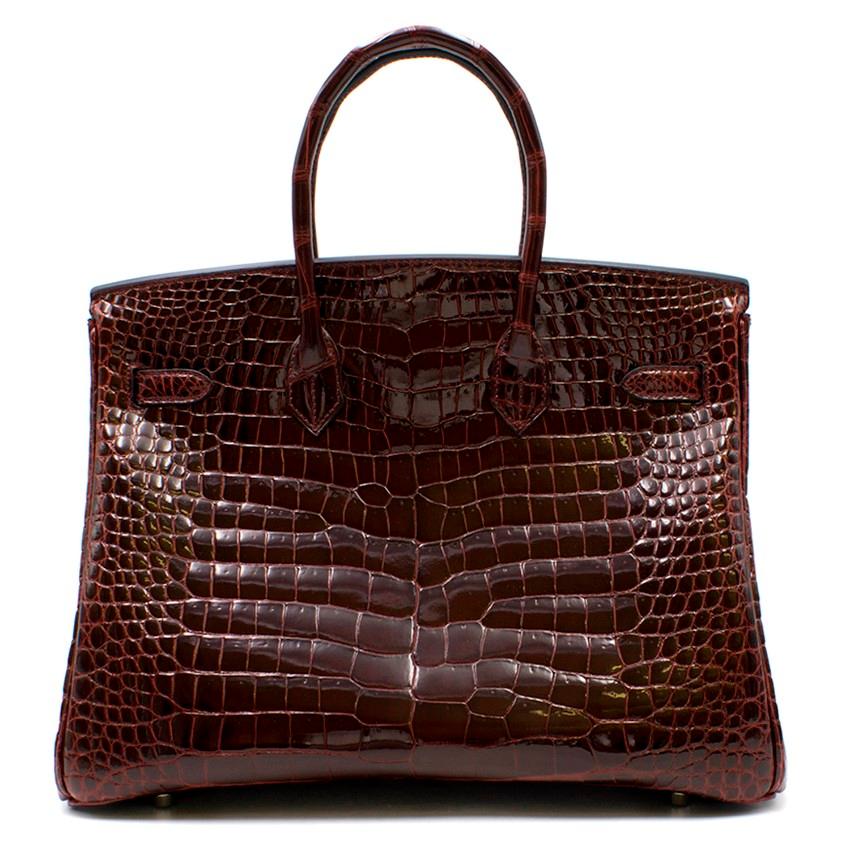 Black Hermes Bordeaux Porosus Crocodile 35cm Birkin Bag For Sale