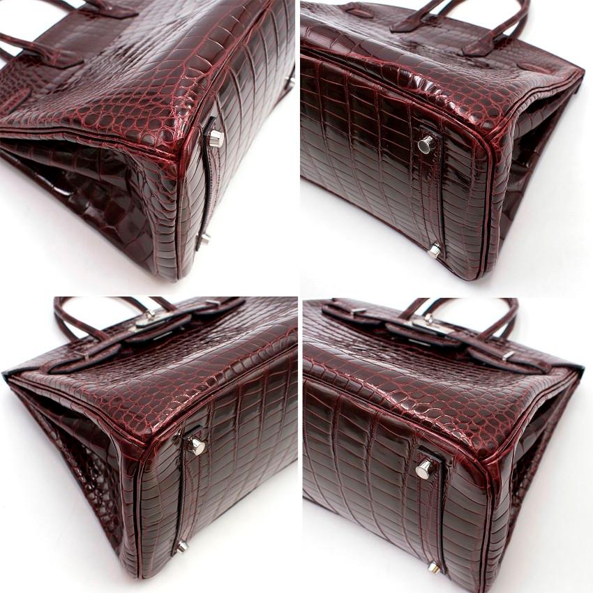 Hermes Bordeaux Porosus Crocodile 35cm Birkin Bag For Sale 1