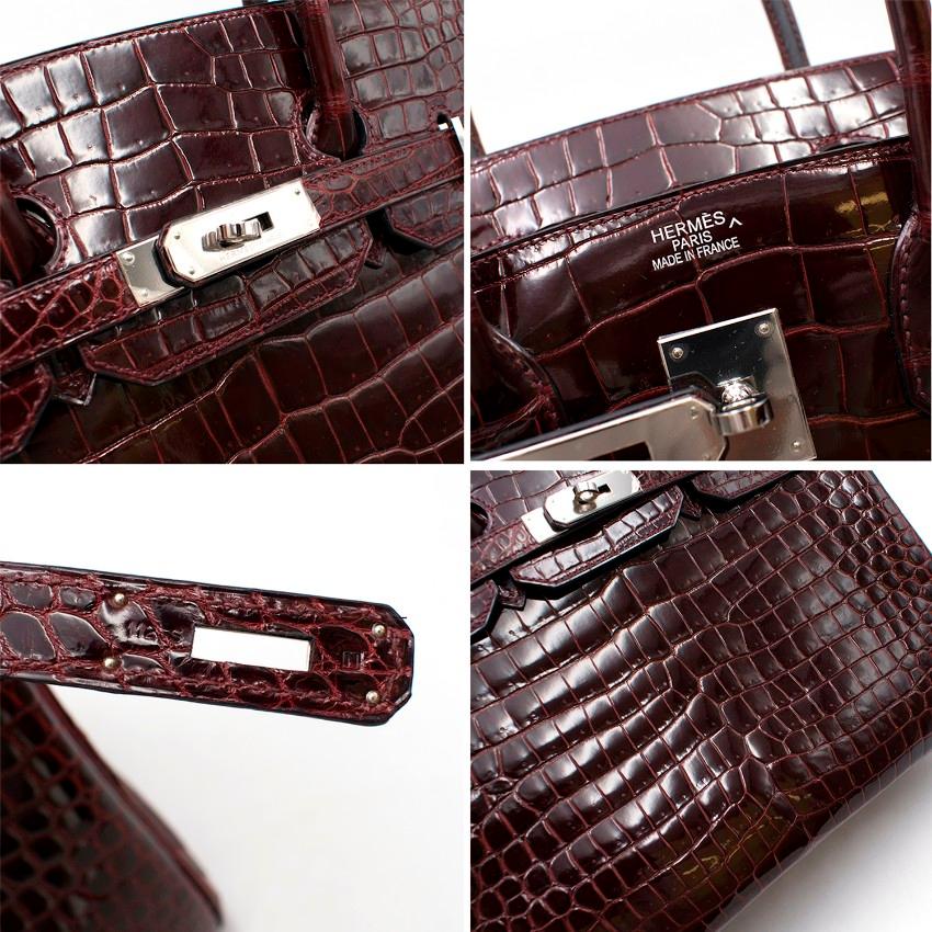 Hermes Bordeaux Porosus Crocodile 35cm Birkin Bag For Sale 2