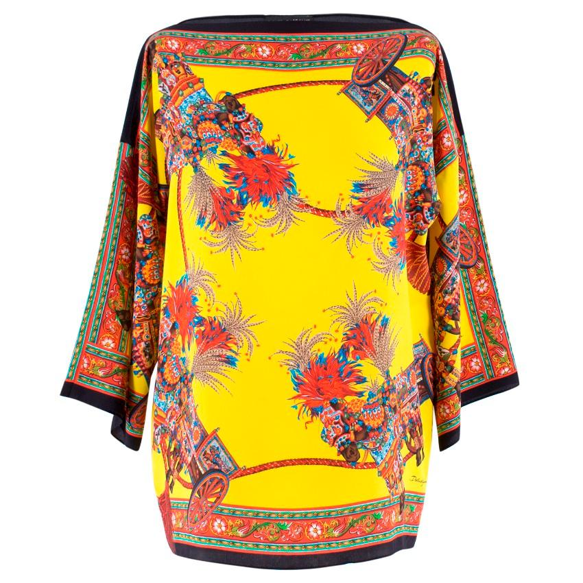 Dolce & Gabbana Yellow Abstract Silk Blouse Size US 0-2