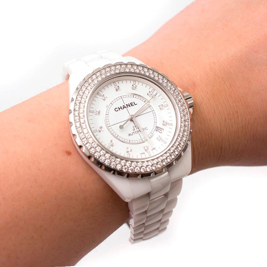 Chanel J12 White Ceramic Diamond Bezel Watch  In New Condition For Sale In London, GB