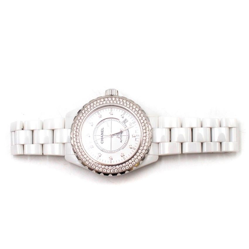 Women's Chanel J12 White Ceramic Diamond Bezel Watch  For Sale