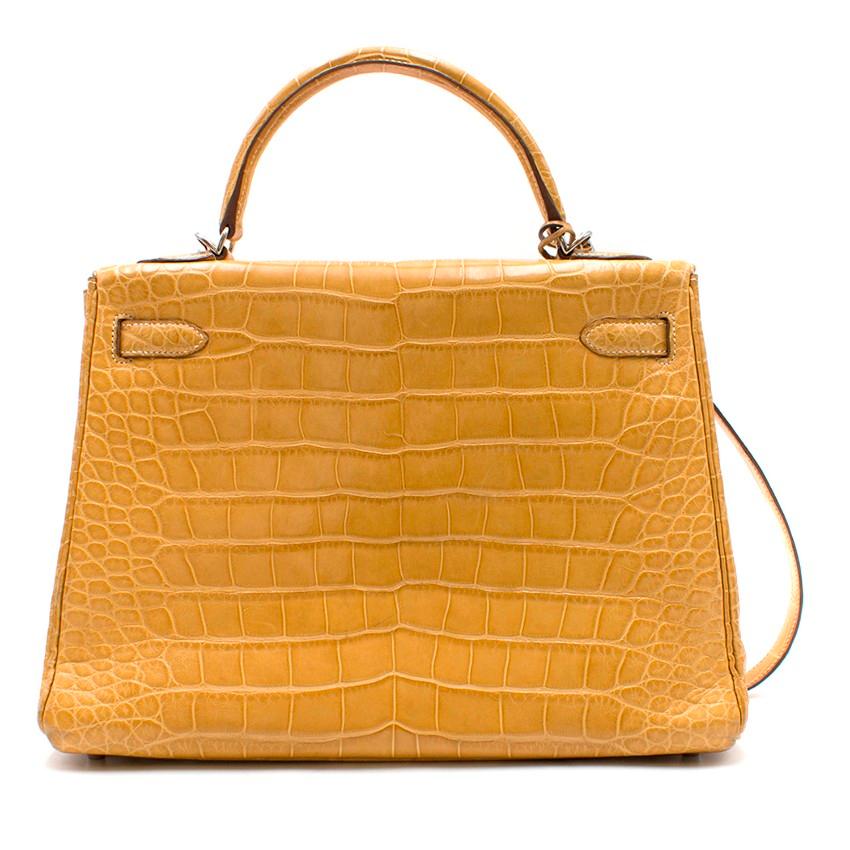 Hermes Mimosa Alligator Mississippi 32cm Kelly Bag (Orange) im Angebot