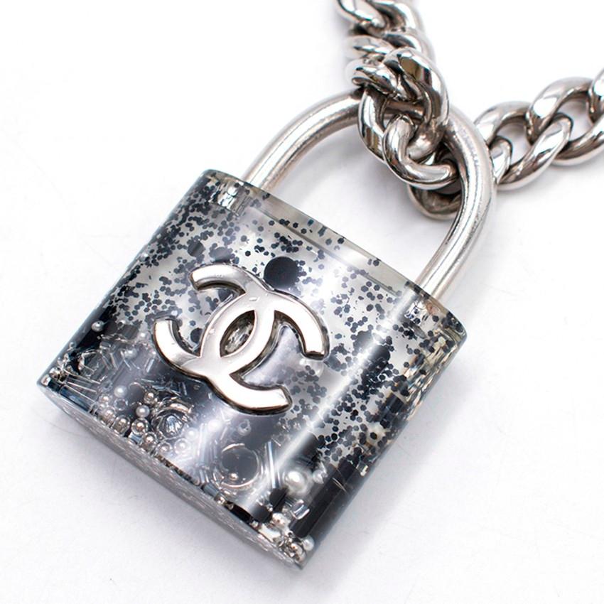 Chanel Silver-tone CC Resin Padlock Necklace In Excellent Condition In London, GB