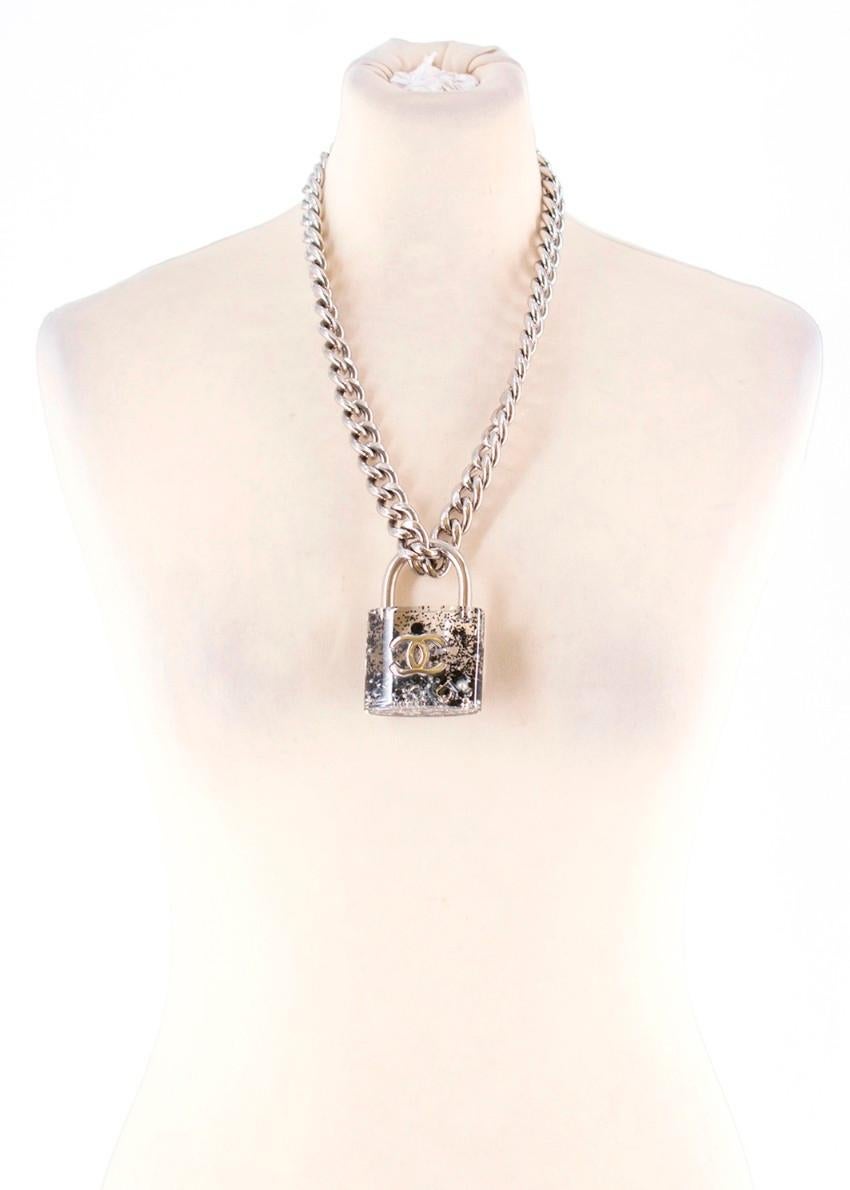 Chanel Silver-tone CC Resin Padlock Necklace 2