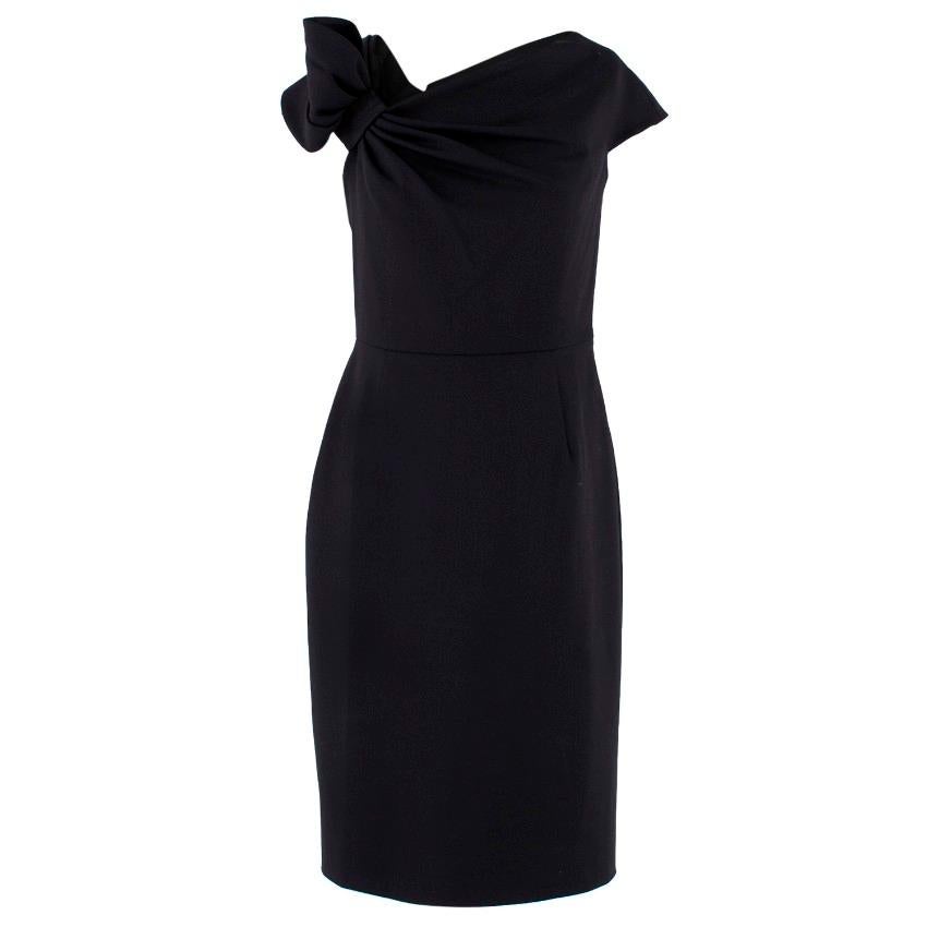 Valentino Black Fitted Bow Shoulder Wool Blend Dress Size 10 For Sale