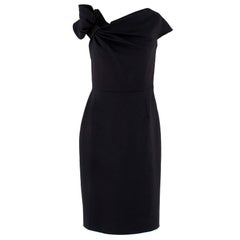 Valentino Black Fitted Bow Shoulder Wool Blend Dress Size 10