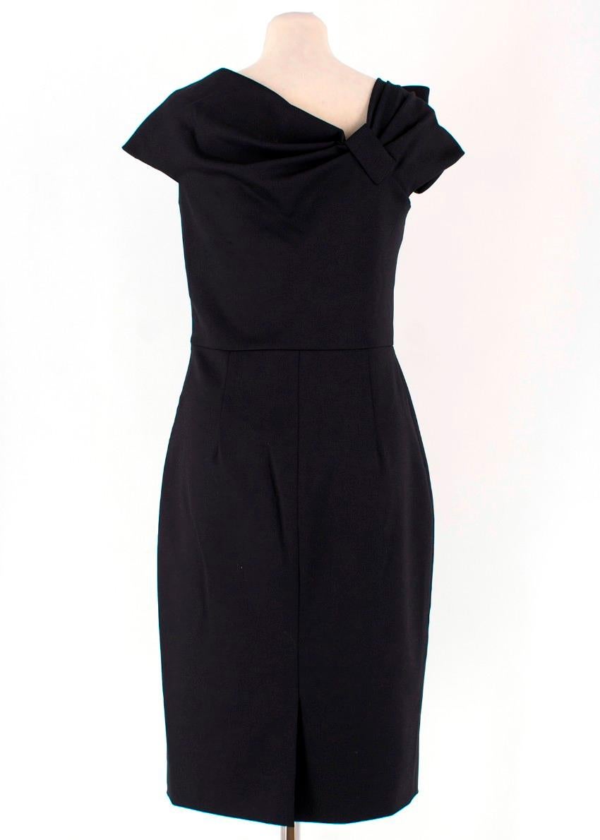 Valentino Black Fitted Bow Shoulder Wool Blend Dress Size 10 In Excellent Condition For Sale In London, GB