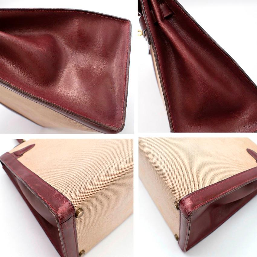 Beige Hermes Box Leather and Canvas 28cm Vintage Kelly Retourne Bag For Sale