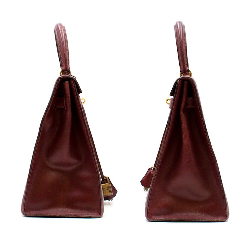 Hermes Box Leather and Canvas 28cm Vintage Kelly Retourne Bag For Sale 1