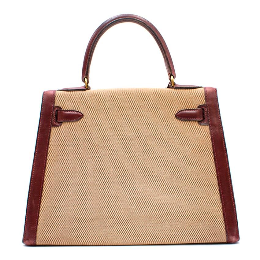 Hermes Box Leather and Canvas 28cm Vintage Kelly Retourne Bag For Sale 2