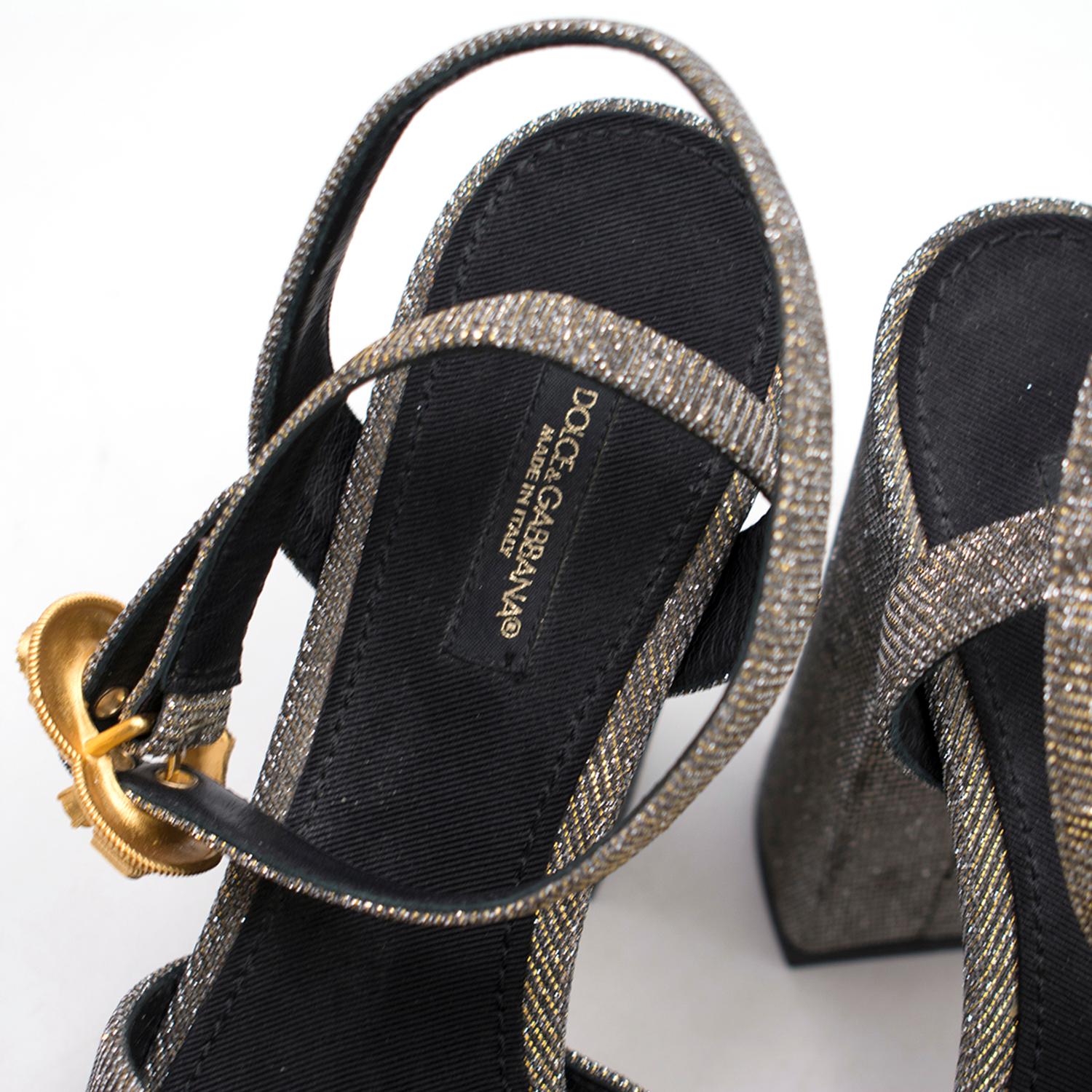 Dolce & Gabbana Embellished Lame Platform Sandals US size 7.5 For Sale 1