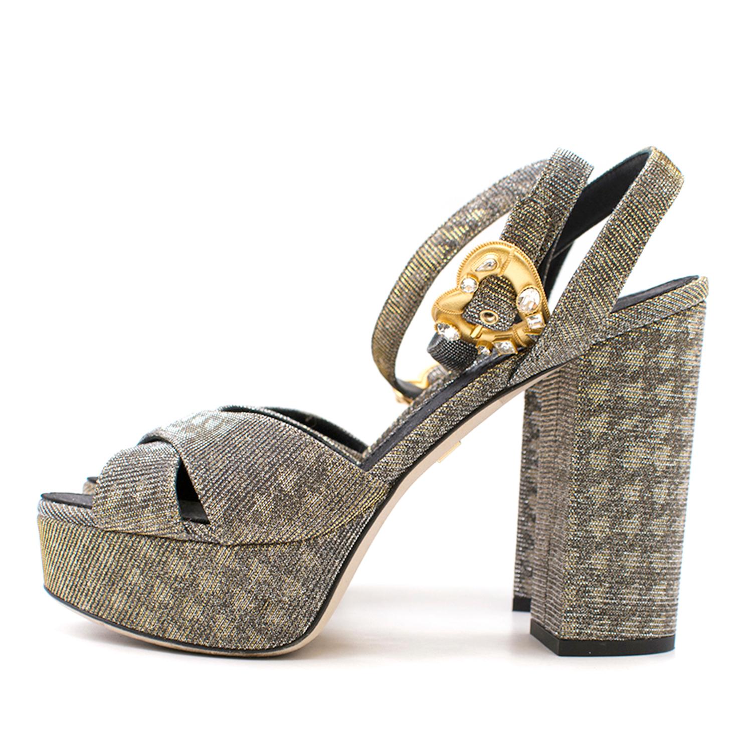 Dolce & Gabbana Embellished Lame Platform Sandals US size 7.5 In Excellent Condition For Sale In London, GB