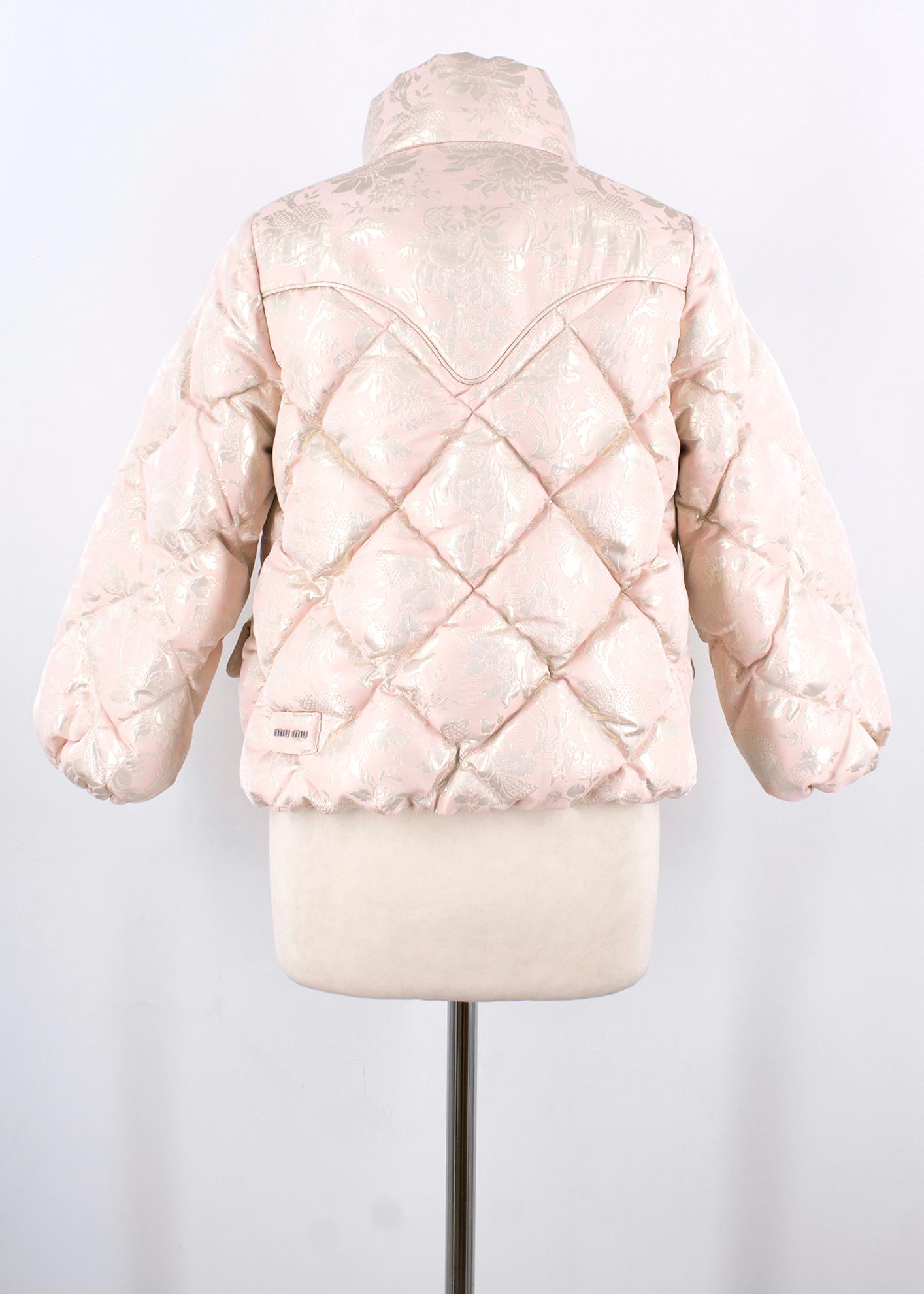 Beige Miu Miu Pink Cropped Metallic Floral Jacket 