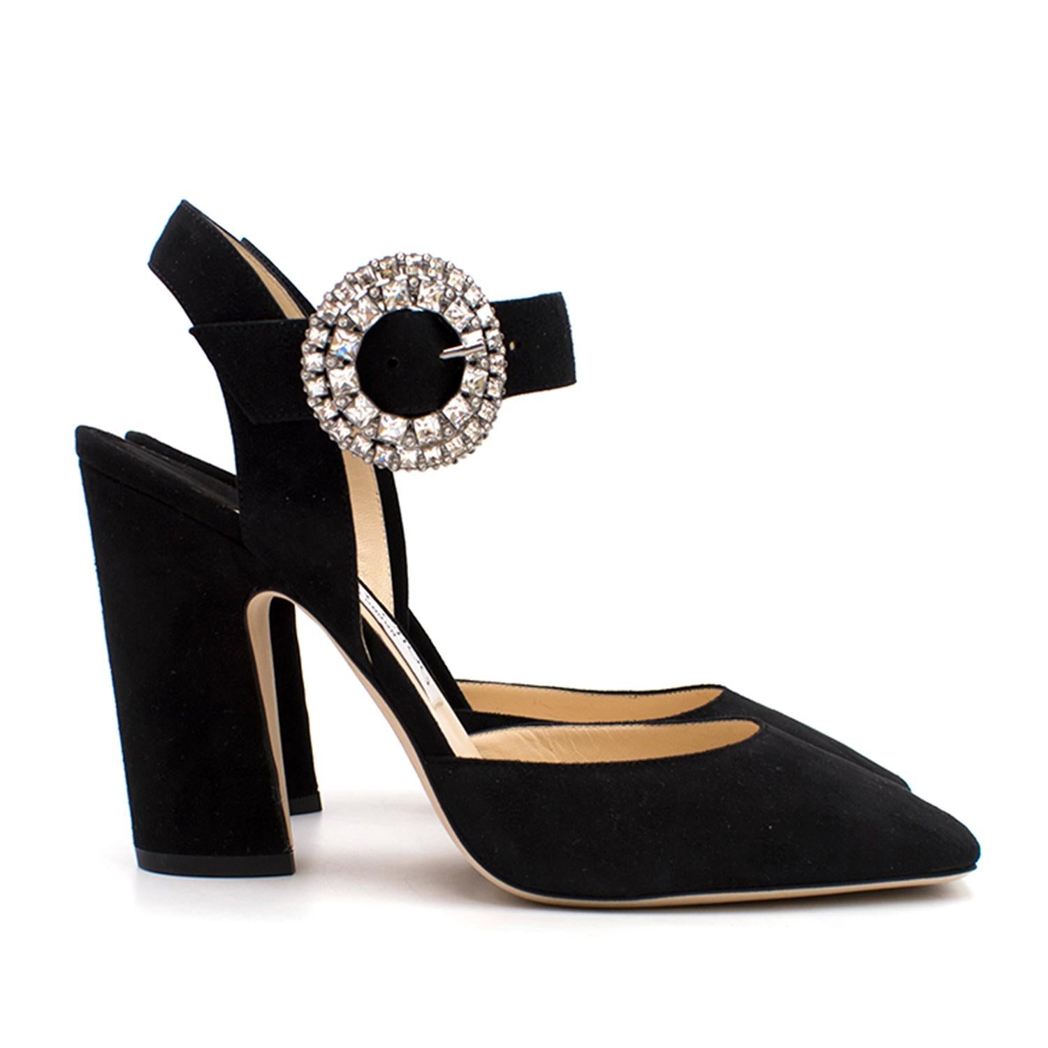 Jimmy Choo Matilda 100 Black Suede Crystal Buckle Pumps  In New Condition In London, GB