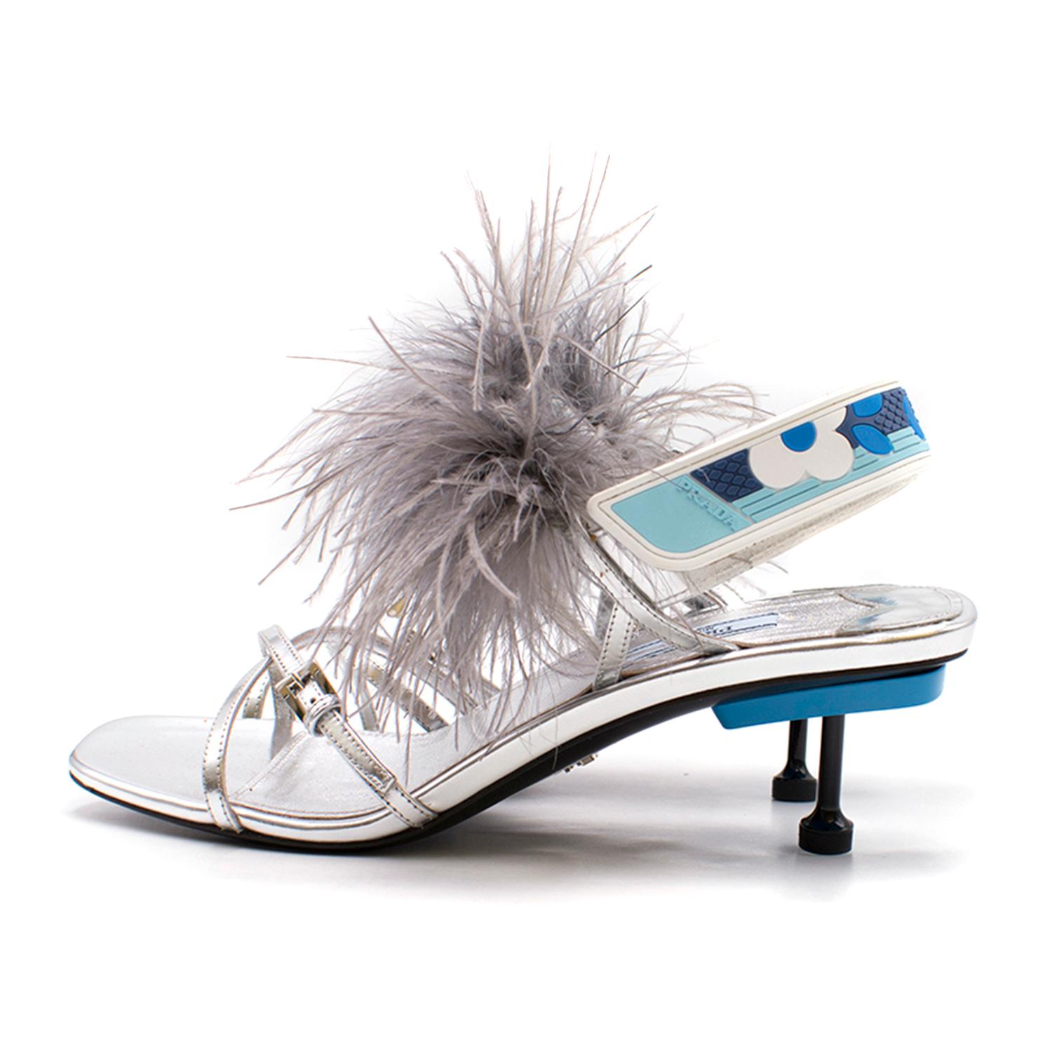 Prada Strap Feather Slingback Sandals  In New Condition For Sale In London, GB
