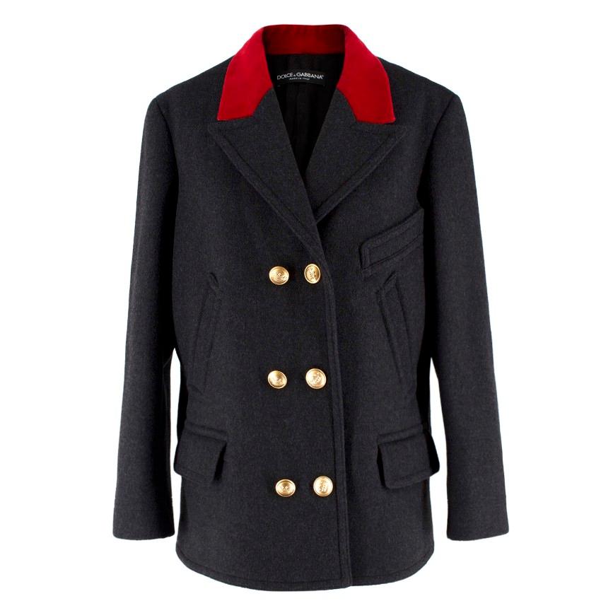 Dolce & Gabbana Wool & Velvet Double Breasted Coat IT 40