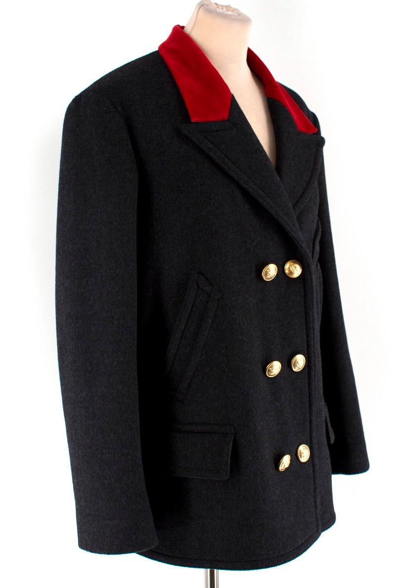 Black Dolce & Gabbana Wool & Velvet Double Breasted Coat IT 40