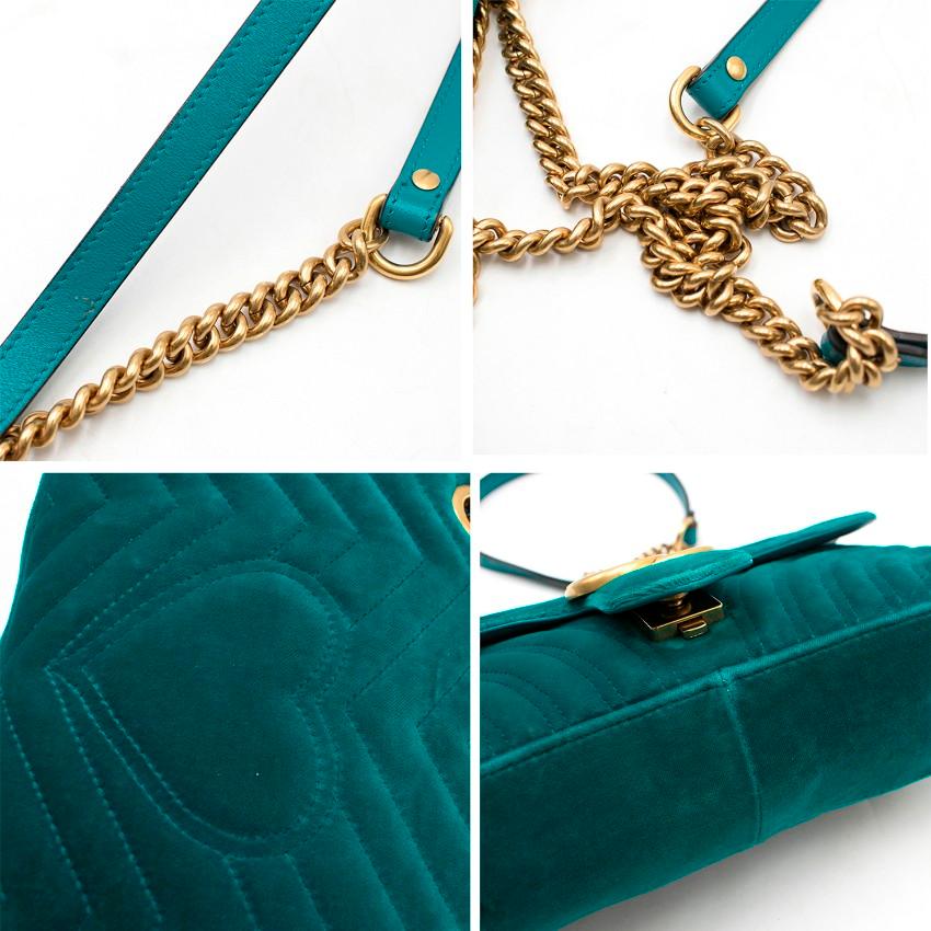 Gucci Small Turquoise GG Marmont Velvet Bag In Excellent Condition In London, GB