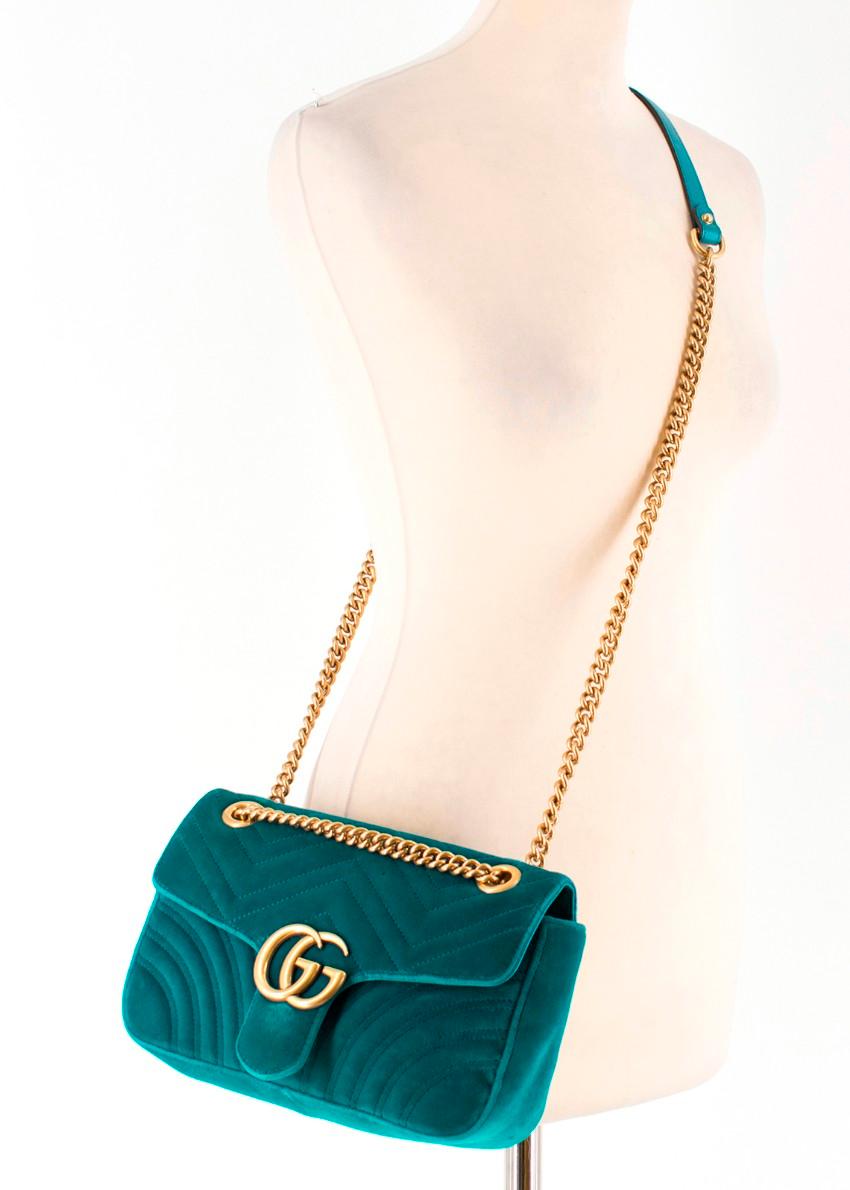 Women's or Men's Gucci Small Turquoise GG Marmont Velvet Bag