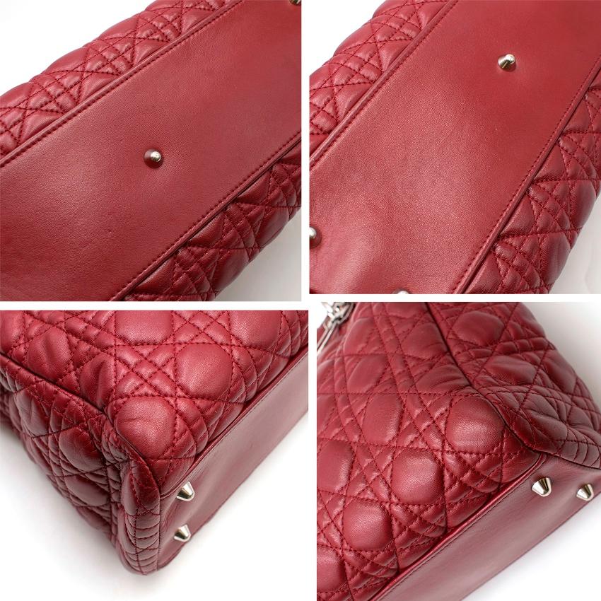 Women's Christian Dior Burgandy Lambskin Quilted Cannage Tote 