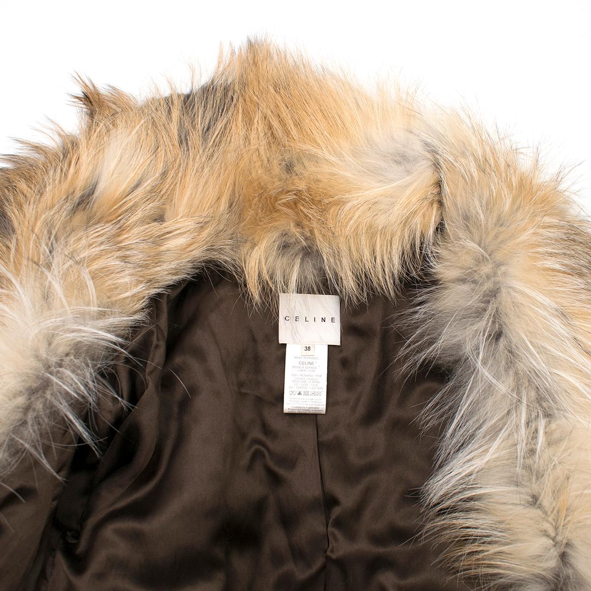 Brown Celine Fox Fur Coat Size 6 For Sale