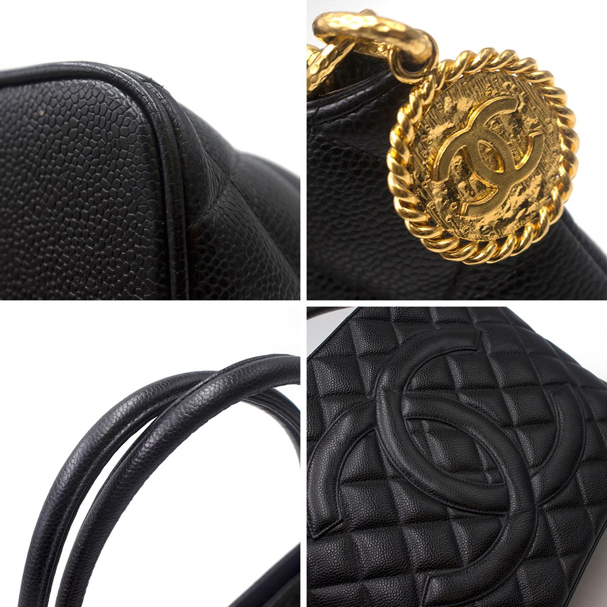 Chanel Black Quilted Caviar Vintage Medallion Tote Bag 3