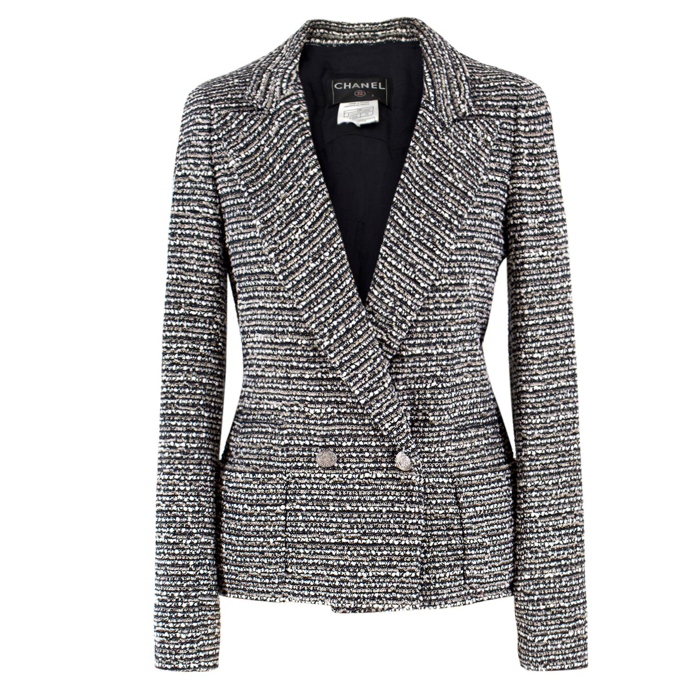 Chanel Black and White Tweed Jacket US 2 For Sale