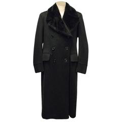 Tom Ford Men's Black Cashmere Coat with Beaver Fur Collar