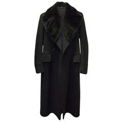 Tom Ford Men's Black Cashmere Coat with Beaver Fur Collar