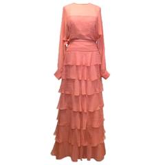 Valentino Pink Ruffled Silk Chiffon Dress