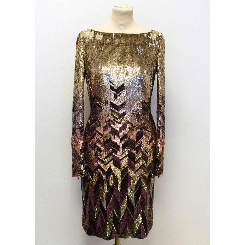 Black Matthew Williamson Gold and Plum Sequinned Dress  For Sale