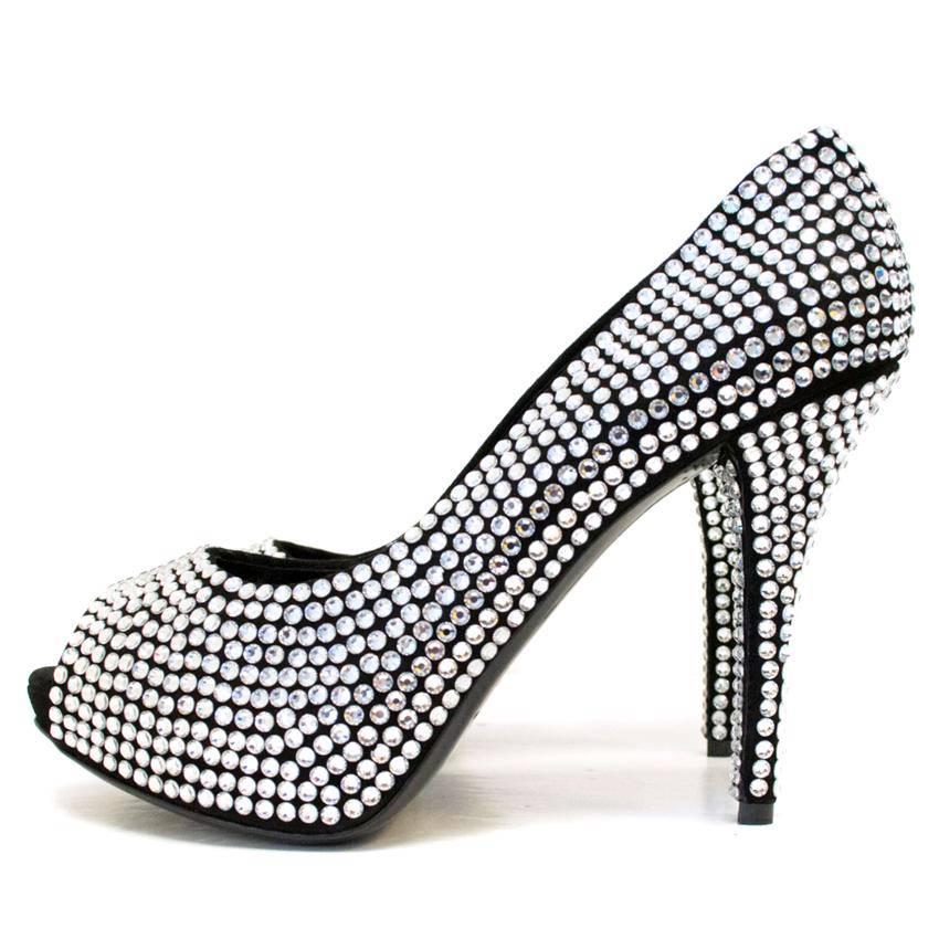 Black  Dolce & Gabbana Crystal Embellished Peep Toe Pumps For Sale