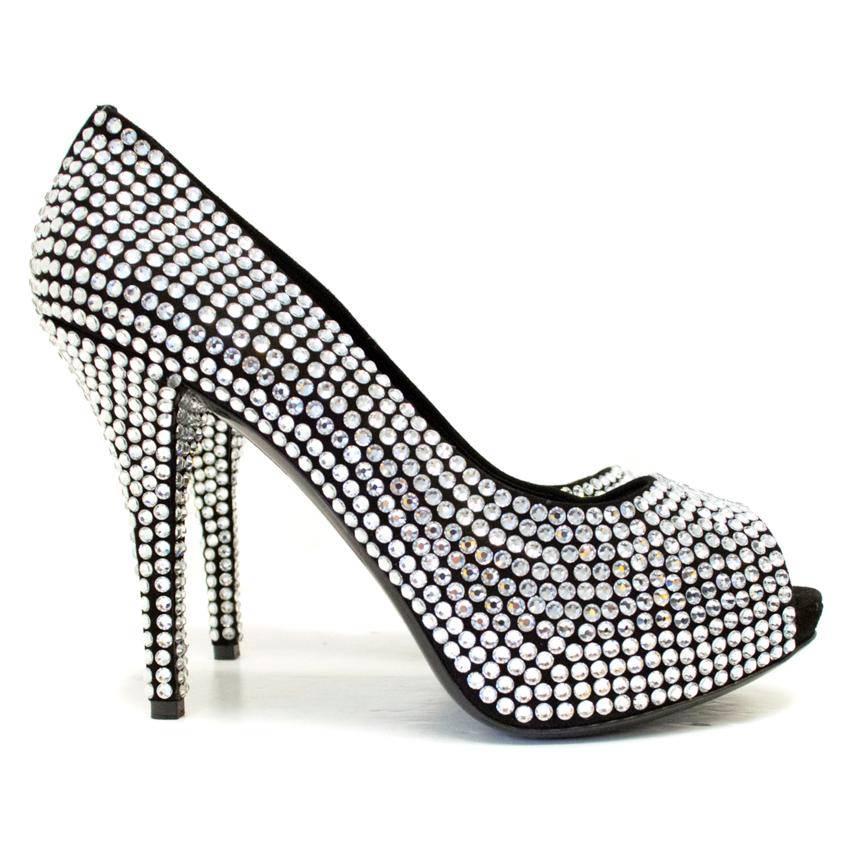 Dolce & Gabbana black crystal embellished peep toe pumps featuring a slim heel and hidden platform with a leather sole and insole. Size IT 41 (UK 8, US 11).

Dust bag included.

Made in Italy. Perfect condition, 10/10.

Approximate