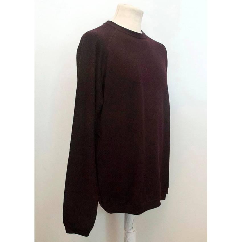 Lanvin aubergine long-sleeved jumper made from extra fine merino wool with a rounded neck and stitching detailing. Soft to the touch with a relaxed fit. Size XL. 

Made in Italy. Excellent condition, 9.5/10.

Approximate measurements:
Chest-