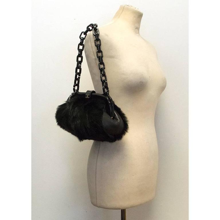 Chanel Black Fur bag with Plastic Chain at 1stDibs chanel plastic