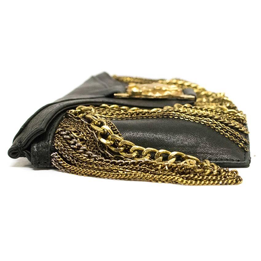 Balmain Black Clutch with Gold Chains For Sale 5