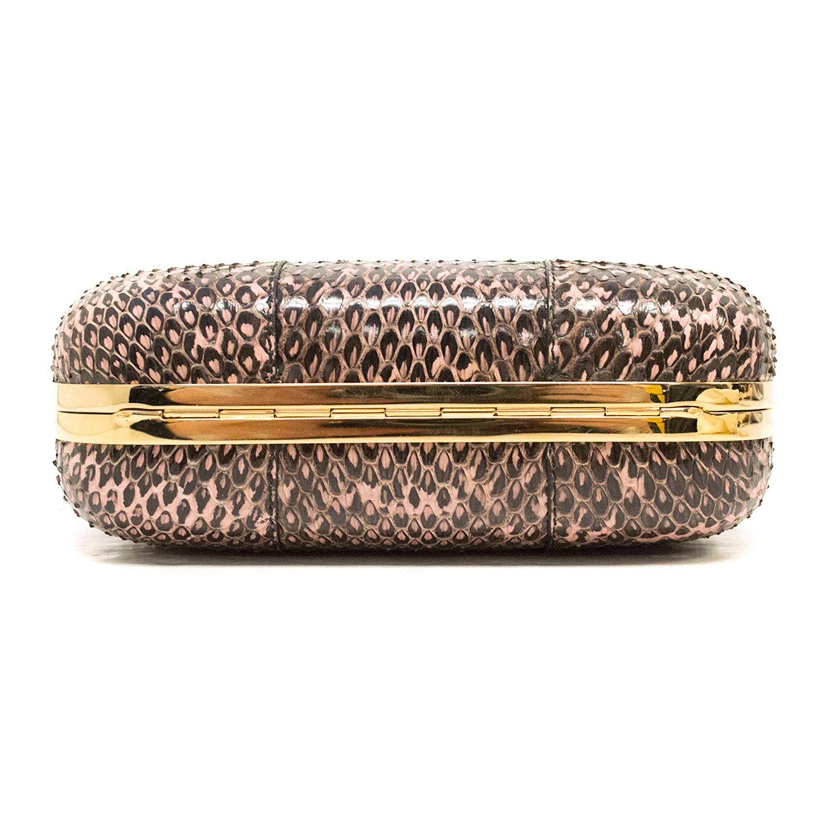 Alexander McQueen Pink And Black Python 'Skull' Box Clutch For Sale 1