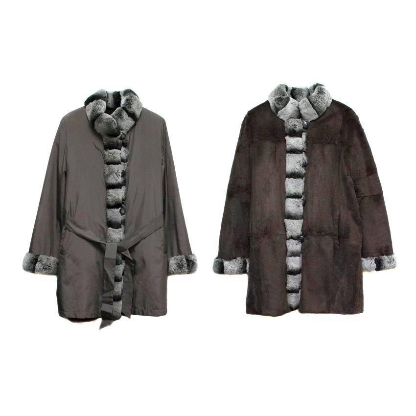 Women's Grey Chinchilla Fur Reversible Coat  For Sale