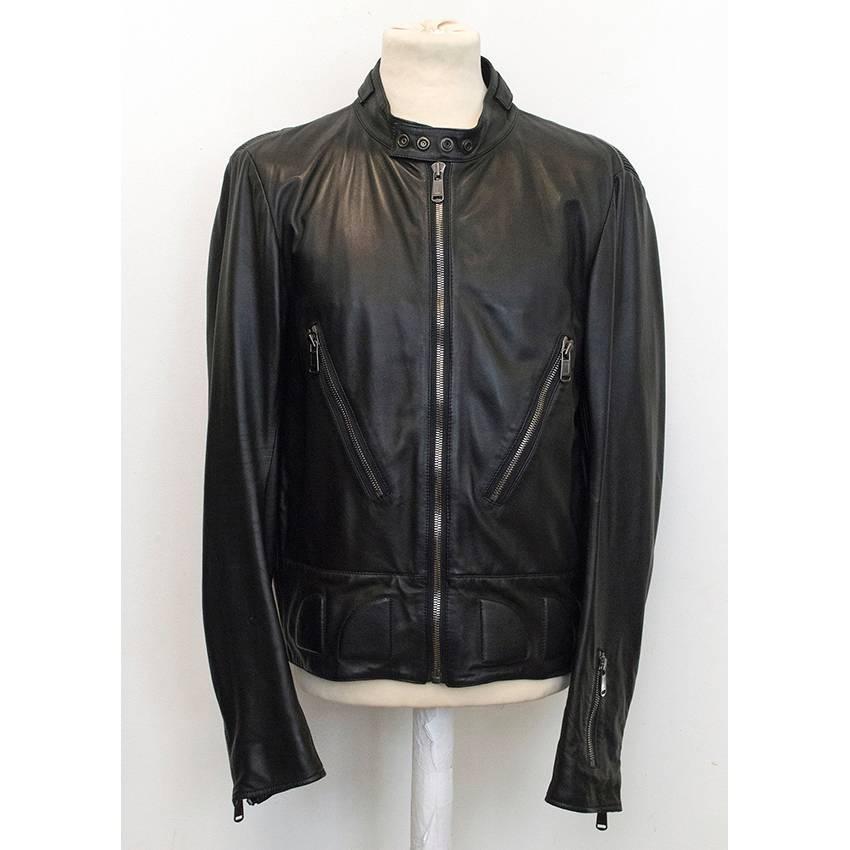 Yves Saint Laurent black leather jacket with ribbed sides and textured patches in the back. Chic design crafted with 100% leather and zipper details. 

Fits Standard US Size XL

Hardly ever worn in great condition 10/10. 

Approx. Measurements