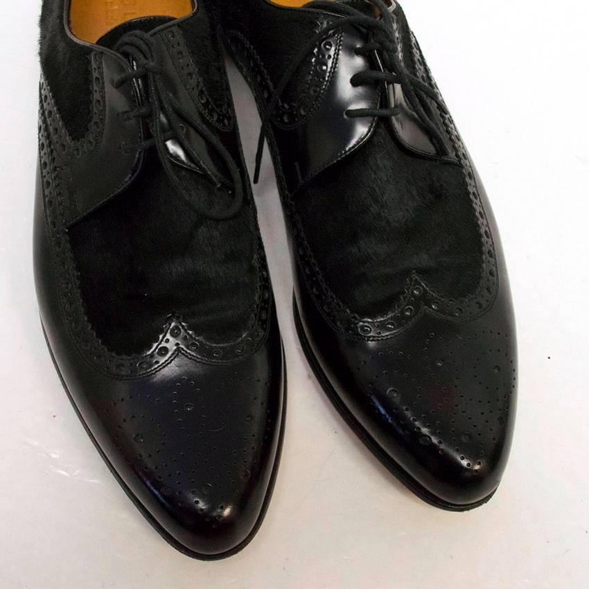 Men's Gucci Black Leather and Pony Hair Brogues For Sale