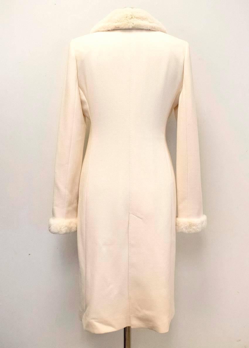Valentino Cream Crepe Coat with Rabbit Fur Lapel & Cuffs In Excellent Condition For Sale In London, GB