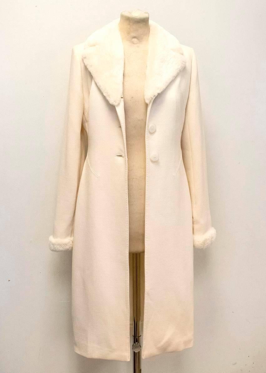 Women's Valentino Cream Crepe Coat with Rabbit Fur Lapel & Cuffs For Sale