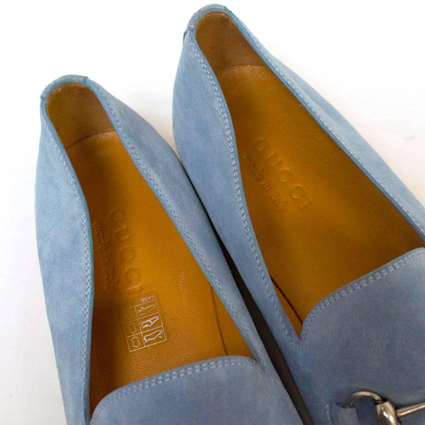 Gucci Light Blue Suede Loafers In New Condition For Sale In London, GB